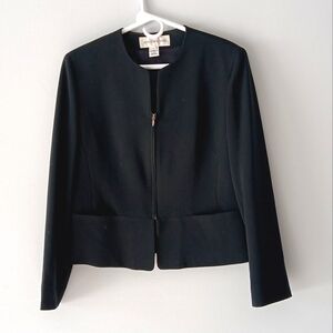 Jones New York Blazer Zip Front Pockets Vintage Made in USA Black Size 12